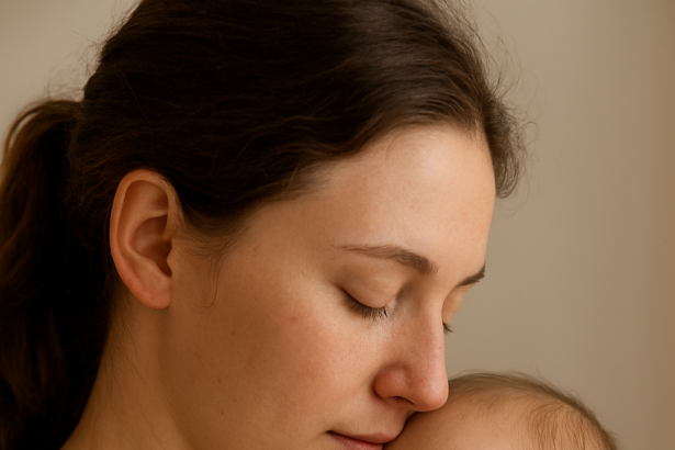 Un bébé embrassé par sa maman. Image crée par intelligence artificielle.